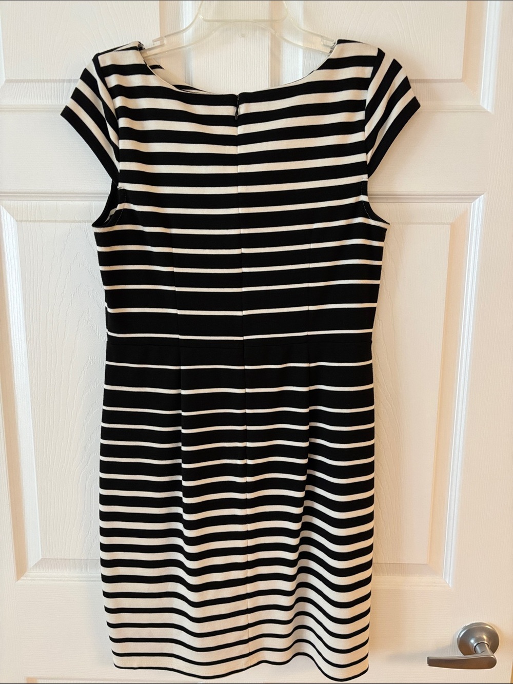 LOFT Black and White Striped Cap-Sleeve Midi Dress - Picture 3 of 4